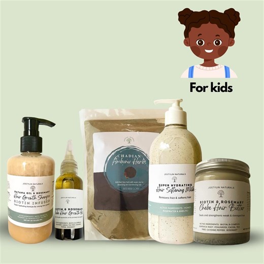 Kids Natural Hair Growth Kit: Chebe Butter, Chebe Oil, Ambunu Powder, Hair Softening Milk, Batana Shampoo - Etsy UK