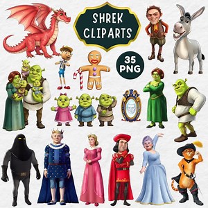 Shrek Clipart, Shrek 35 PNG Bundle, Shrek Birthday, Donkey, Fiona, Puss in Boots & Friends Clipart, Shrek Cake Topper, Gingerbread Man PNG - Etsy