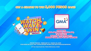 6K views · 12 reactions | READY, SET, WAVE! 朗 It's time to WAVE sa GMA Network Mobile App, mga Kapuso! Sali na sa active 'Watch, Wave and Win' Promo card sa GMA Network mobile app ngayong gabi mula 8:05 PM hanggang 8:50 PM para sa chance na manalo ng 5,000 PESOS CASH! Promo runs from February 10 - March 23, 2025 For more details, visit www.gmanetwork.com/WatchWaveWinPromo | GMA Network | Facebook