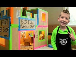 Box fort barber shop! Bye-bye mohawk!