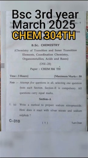 Bsc 3rd year CHEM 304TH question paper 2025. #hpu #exam #questionpaper