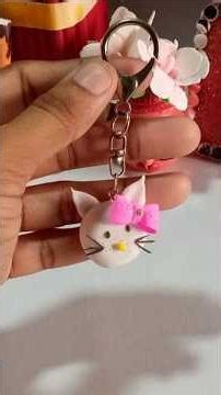 let's make key ring #arts#crafts#shorts#diy#key ring#key chain#super clay art#kitty key ring