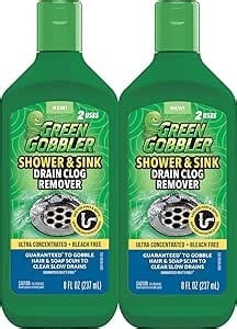 Green Gobbler Ultra Concentrated Drain Clog Remover & Cleaner | Powerful Hair, Grease & Soap Dissolver for Bathroom, Kitchen, Shower, Sink & Toilet | Safe for Pipes & Septic Systems | 2 Pack