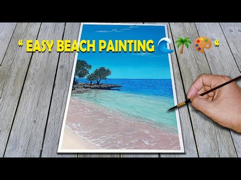 How to Paint a Tropical Beach with Acrylics for Beginners | Easy Ocean Painting Tutorial
