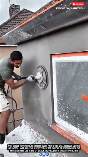 Worker Plaster Specialist Innovation Makes Wall Plastering Job Easy Work with Auto Smoother