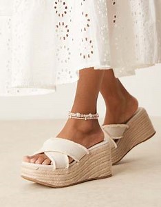 ASOS DESIGN Twirl cross strap wedges in natural | ASOS