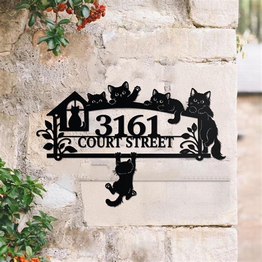 Personalized Cat Address Metal Sign,custom House Number Street Sign,pet Lover Home Decor,outdoor Metal Wall Art,unique Housewarming Gift - Etsy