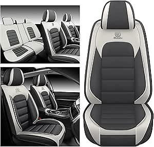 Seat Covers for Chevrolet Chevy Impala 2001-2020 PU Leather Car Seat Cover Compatible Airbag Seat Protector Waterproof Auto Seat Covers(Gray&White,Full Set)