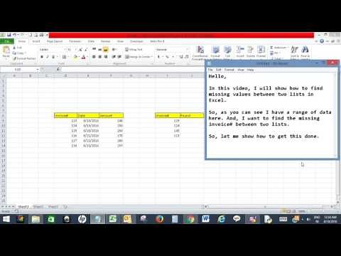 Find missing values between two lists in Excel