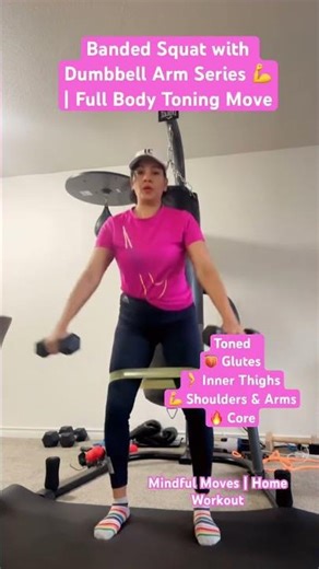 Banded Squat with Dumbbell Arm Series 💪 | Full Body Toning Move#trending #homeworkout #shorts