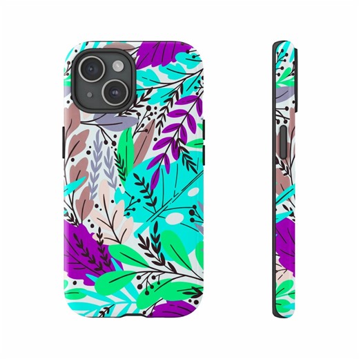Vibrant Abstract Foliage Phone Cases, Colorful Tropical Leaves Pattern, Purple Turquoise Green Floral Design, Modern Botanical Art Phone - Etsy