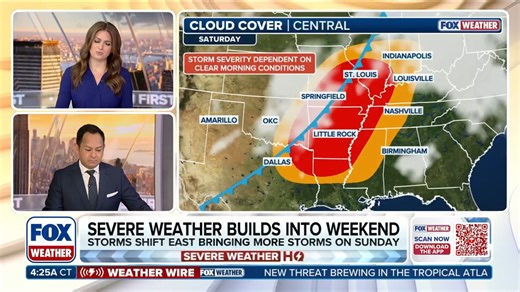 6.3K views · 63 reactions | ⛈️ SEVERE WEATHER HQ: A brewing cross-country storm that’s expected to gather strength as it moves into the Plains and Mississippi Valley could trigger a potentially dangerous severe weather threat for millions of people across the region this weekend. More: https://www.foxweather.com/weather-news/weekend-severe-weather-tornado-threat-ozarks-mississippi-valley-october-2025 | FOX Weather | Facebook