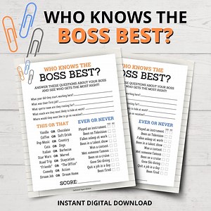 Printable Who Knows the Boss Best Game | Boss Trivia | Boss Birthday Game | Office Birthday Game | Funny Boss Quiz Game | Office Party Games - Etsy