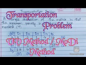 Transportation Problem: UV method/MoDi method with Example (Hindi) [Lecture 11]