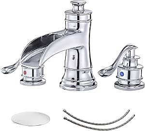 BWE 8 Inch Widespread Bathroom Faucet Chrome with Pop Up Drain and Supply Hose Two-Handle 3 Holes Waterfall Bathroom Sink Faucet Lavatory Mixer Tap