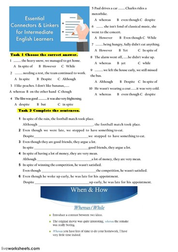 Linkers of contrast worksheet