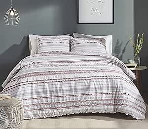 Better Trends 100% Cotton Bed Comforter Collection, Diana Stripe Comforter Set in Blush, Queen Set - Cotton Tufted, Unique Luxurious Bedding Comforter Sets, Woven, Machine Washable & Tumble Dry
