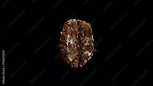 Extreme Close-Up Shot Super slow motion of Coffee bean Exploding Scattered details. 3D animation.
