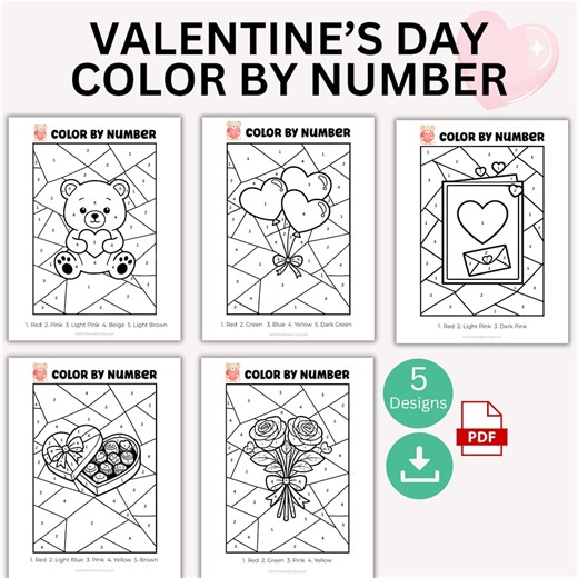 Valentine's Day Color by Number, Kindergarten Coloring Pages, Winter Colouring Activity for Kids, Number Color Recognition Practice - Etsy