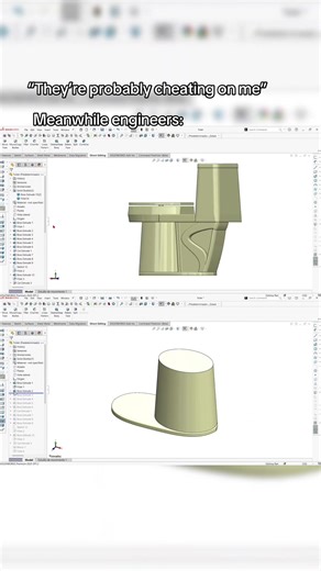 Just engineers 3D modeling a toilet on SOLIDWORKS because why not 🚽 Credits: Rashid Subhani