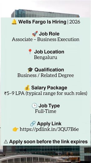 Wells Fargo Hiring 😍 Business Role | ₹9 LPA | Bangalore Jobs 2026