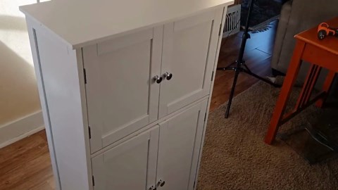 TEENFON Bathroom Floor Storage Cabinet, Freestanding Bathroom Storage Unit with 2 Adjustable Shelves & 4 Doors, 11.8 x 23.6 x 42.7 Inches, White