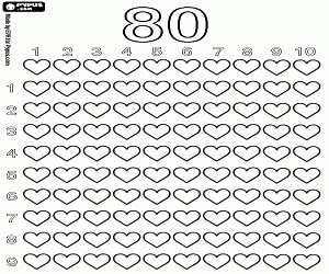 To count up to 80 hearts coloring page printable game