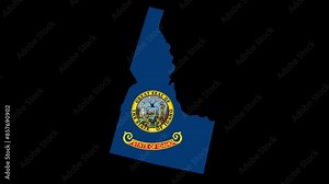 Idaho state flag United States map outline zoom in animation blue Stock Video