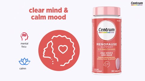 Centrum Complete Multivitamin Supplement + Hot Flash Support Menopause Support Tablets, with Clinically Studied geniVida, 30 Count