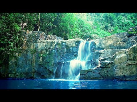 Relaxing Mountain Waterfall Sounds Flowing Over Black Rocks | 10 Hours of Nature