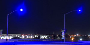 Purple streetlights still glowing in Vegas Valley