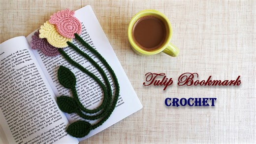 Tulip crochet bookmark tutorial for beginners | Easy crochet bookmark