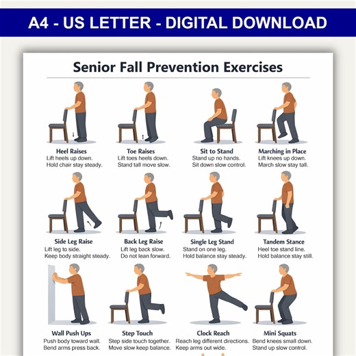 Senior Fall Prevention Exercises, Printable Exercise for Seniors, Senior Exercise Chart Pdf, Fall Prevention Poster Pdf, Senior Workout - Etsy Canada