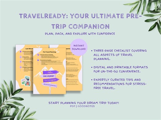 Travel Checklist – 3-page Pre-trip Planner | Digital Packing List PDF - Etsy UK