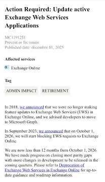 MC1191251 - Action requise: Update active Exchange Web Services Applications