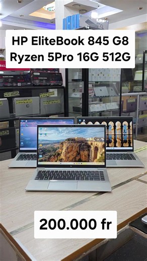 HP EliteBook 845 G8 AMD RYZEN 5 Pro 5650U 2.30Ghz Turbo boost 4.2 Ghz 6 cores 12 threads 16Mo cache 16Go Ram DDR4 512Go SSD disque dur Écran 14 Pouce FULL HD Clavier rétroéclairé Webcam AMD RADEON GRAPHIQUE Carte sans fil Qualcomm FastConnect 6900 Wi-Fi 6E (2x2) et Bluetooth 5.3 Ports 2x USB SuperSpeed ​​Type-A 5 Gbit/s avec un taux de signalisation comprenant 1 port de charge (USB 3.2 Gen 1) 2x USB SuperSpeed ​​Type-C 10 Gbit/s avec un taux de signalisation (USB Power Delivery, DisplayPort 1.4)