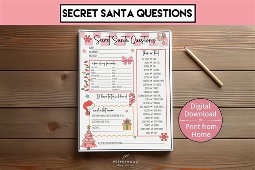 Secret Santa Questionnaire Printable, Christmas Gift Exchange (digital Download) - Etsy