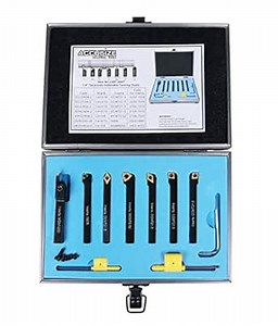 Accusize Industrial Tools 1/4'' Shank 7 Pc Indexable Carbide Turning Tool Set in Fitted Box, 2387-2001