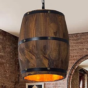 Bar Cafe Lights Wood Wine Barrel Hanging Fixture Ceiling Pendant Lamp Lighting for Island Kitchen,Dining Room,Bedroom,Cafe,Bar,Club