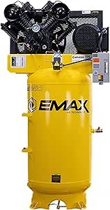EMAX E350 Stationary Air Compressor - 10hp 80 Gal. 2 Stage Single Phase Industrial Compressor with Pressure Lubricated Pump & SUPER Quiet System - EI10V080V1