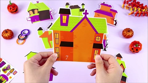 60pcs Halloween Crafts for Kids – Haunted House DIY Kit, Make Your Own Scene with Pumpkins Stickers Bulk for Classroom Activities, Party Favors, Games