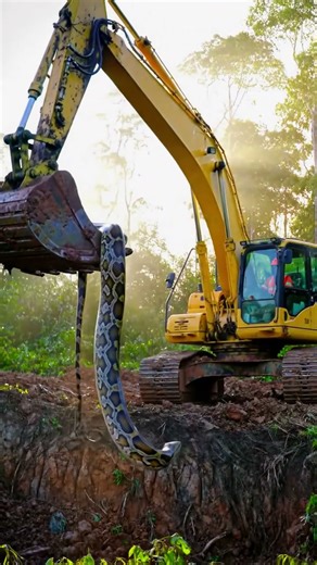 World's Largest Python Picked Up by Excavator – Shocking Footage! #Shorts #FYP