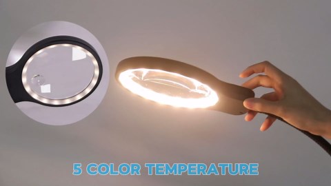 10X 30X Magnifying Glass with Light and Stand, 5" Large Floor Magnifier for Close Work, 5 Color Modes, Lighted Magnifying Lamp for Reading, Jewelers, Crafts, Sewing