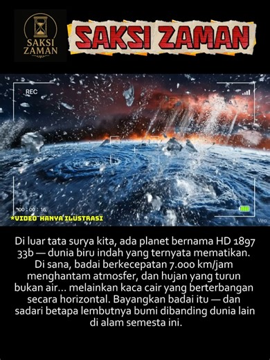 Hujan Kaca dari Luar Angkasa – Planet HD 189733b #PlanetAneh #HD189733b #HujanKaca #MisteriAlamSemesta #FaktaLuarAngkasa #MisteriDunia #FaktaMisterius #Eksoplanet #KeajaibanSemesta | Saksi Zaman