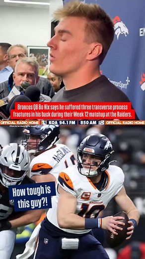 WOW! 🤯 Bo Nix says he suffered three transverse process fractures in his back during their Week 12 matchup at the Raiders. 😳 #broncos #raiders #nfl #football #denver #denverbroncos | KOA Colorado
