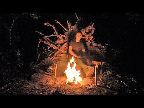 Building and Living in a Bushcraft Log Cabin in the Woods, a Complete Story