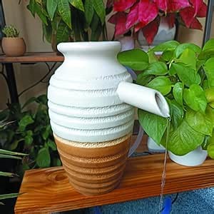 Outdoor Garden Fountain Spitter Pond Water Feature Pump Ceramic Pot Decoration (White 12.2 inch)