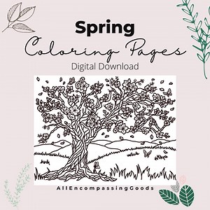 Spring Coloring Pages: Cherry Blossom, Wreath, Garden (digital Download) - Etsy Canada