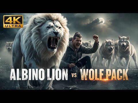 Albino Lion vs Wolf Pack The Fight to Save His Human Rescuer