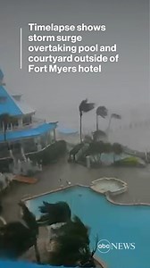 Timelapse shows storm surge inundating a courtyard and pool outside of a hotel in Fort Myers as Hurricane Ian slams Florida. https://abcn.ws/3BSozXF | ABC News